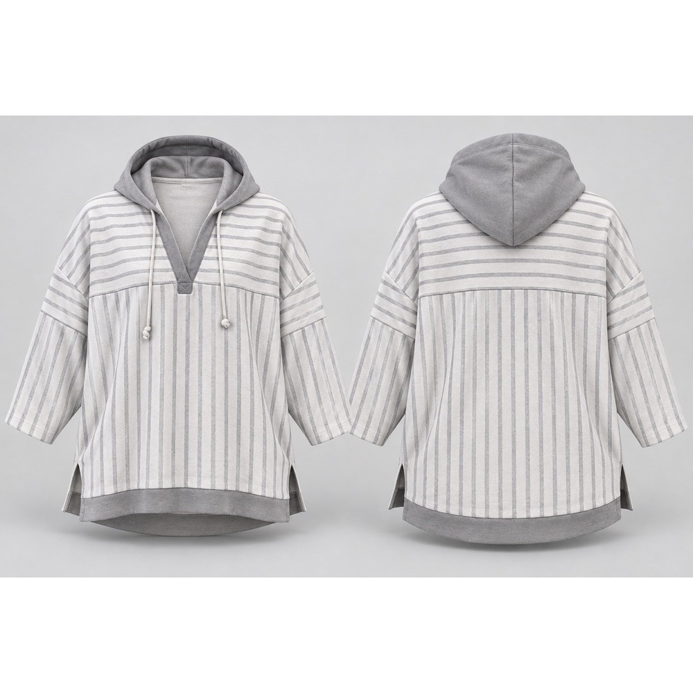 BKE Hoodie Men's Size XL Gray Striped Henley L/S Cotton Classic Drawstring